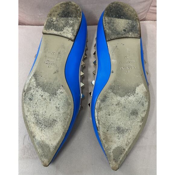 VALENTINO Shoes Ballet Flats Size 37 Blue ROCKSTUD Studded Pointed Toe Luxury - Picture 5 of 16